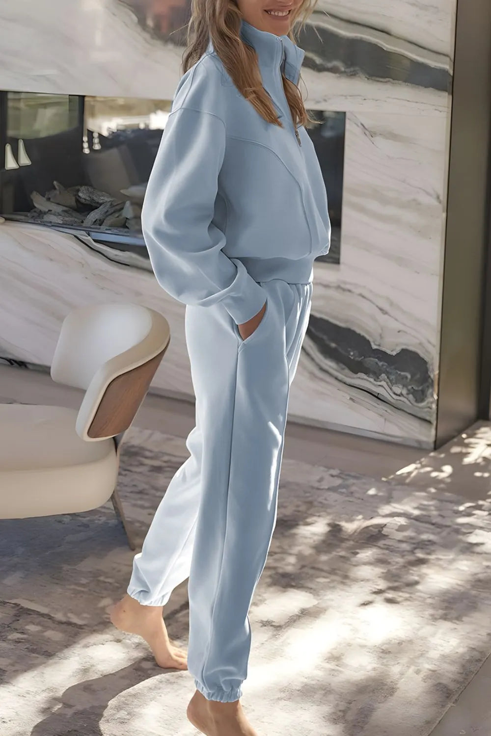 Half Zip Long Sleeve Top and Joggers Set -