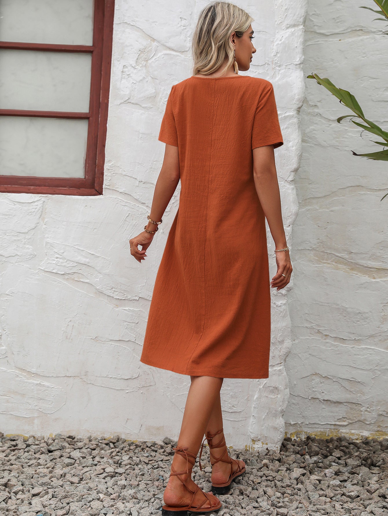 Round Neck Short Sleeve Dress -