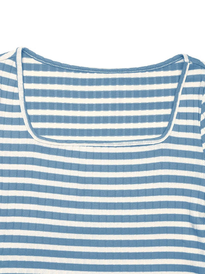 Striped Square Neck Top and Pants Lounge Set -