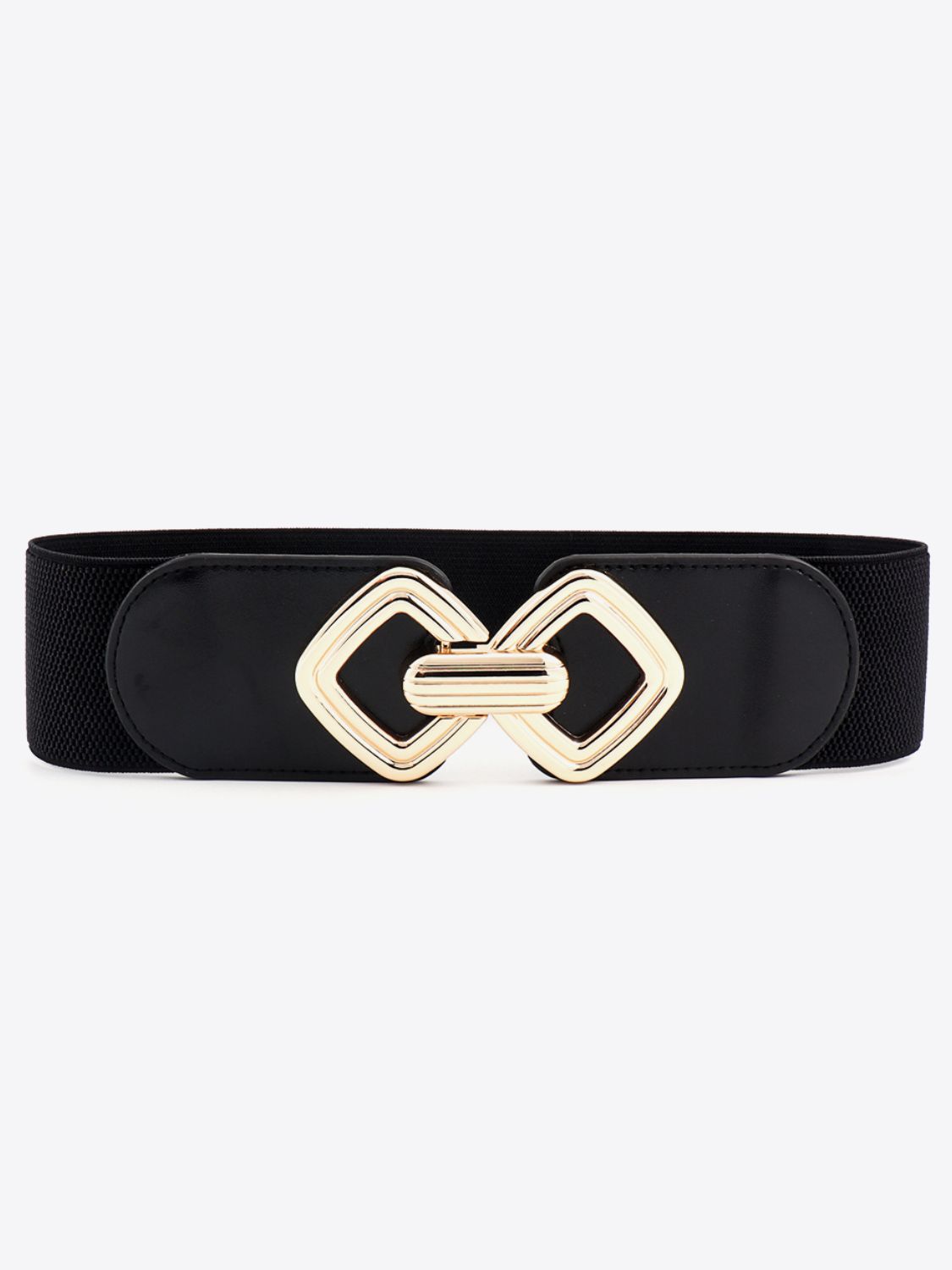 Geometric Buckle Elastic Wide Belt - Black PU One Size