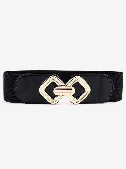 Geometric Buckle Elastic Wide Belt - Black PU One Size