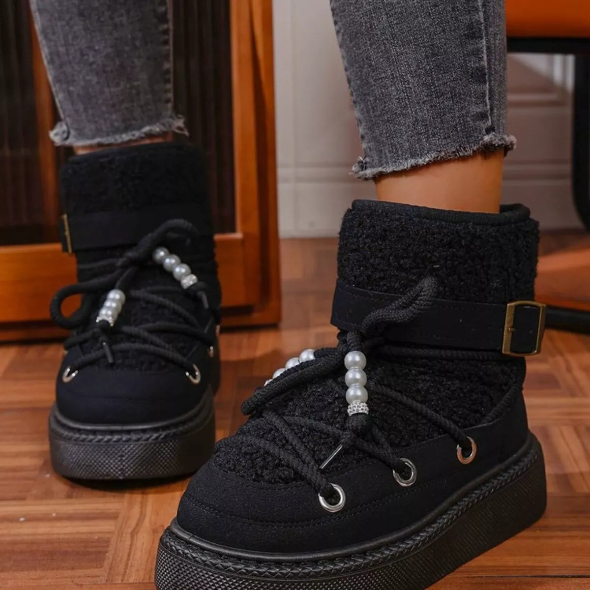 Lace Up Platform Boots - Black