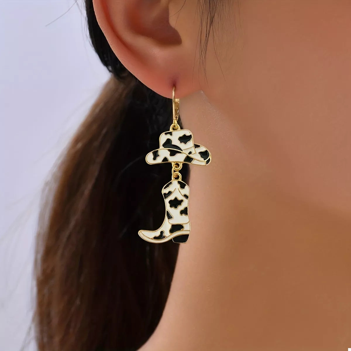 Cowboy Hat and Boot Dangle Earrings - Black One Size