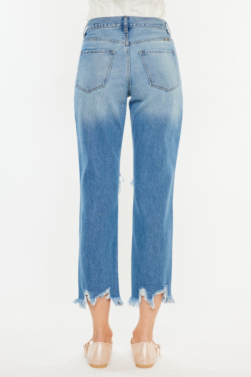 Distressed Frayed Hem Cropped Jeans - Medium