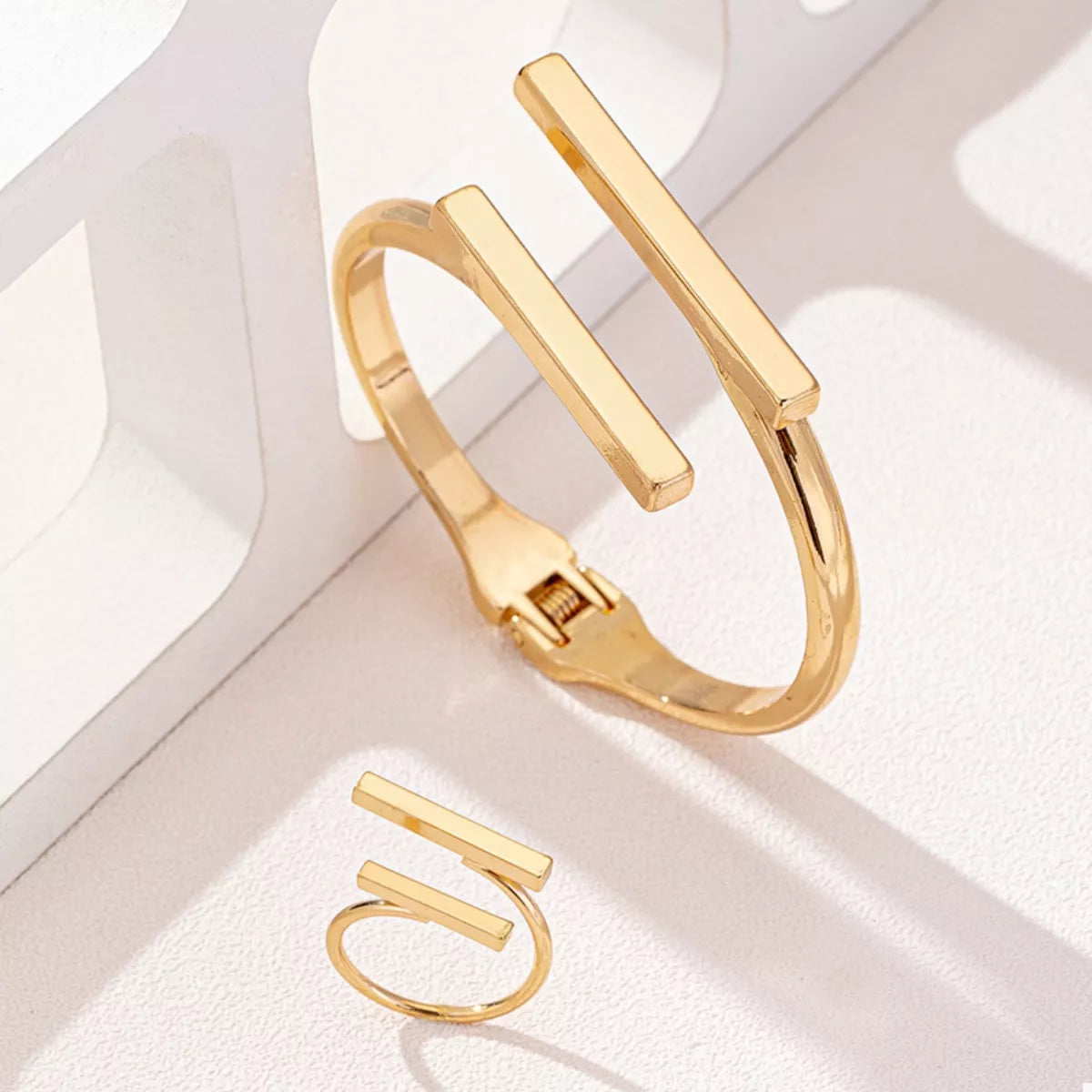 Adjustable Modern Bar Bracelet and Ring Jewelry Set -
