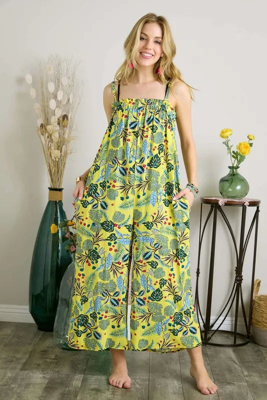 Elastic Detail Tropical Jumpsuit -
