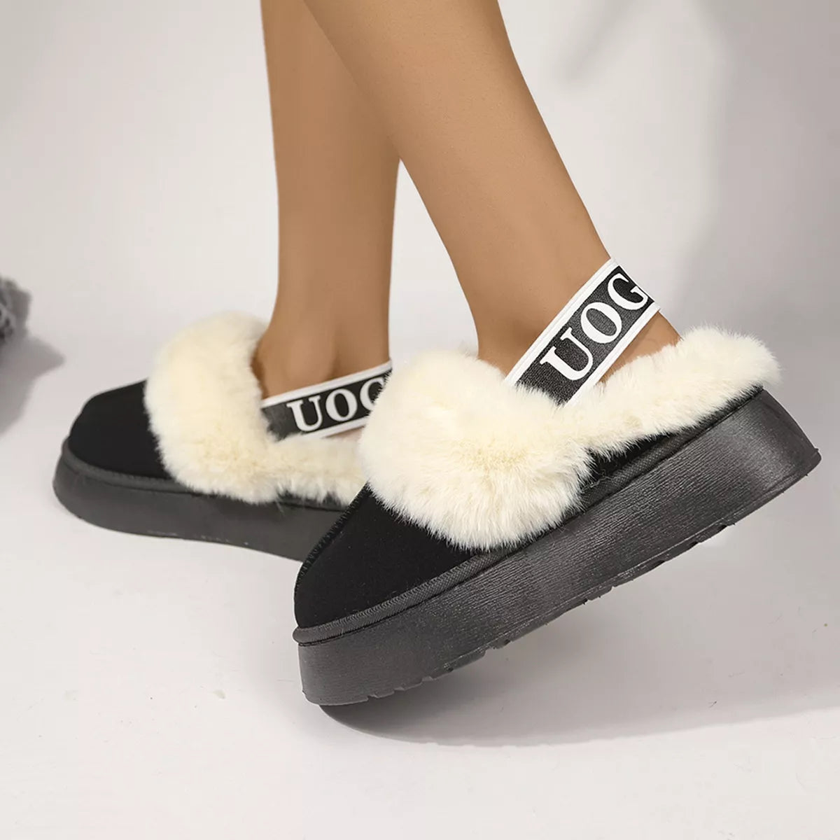 Round Toe Platform Ankle Slippers - Black