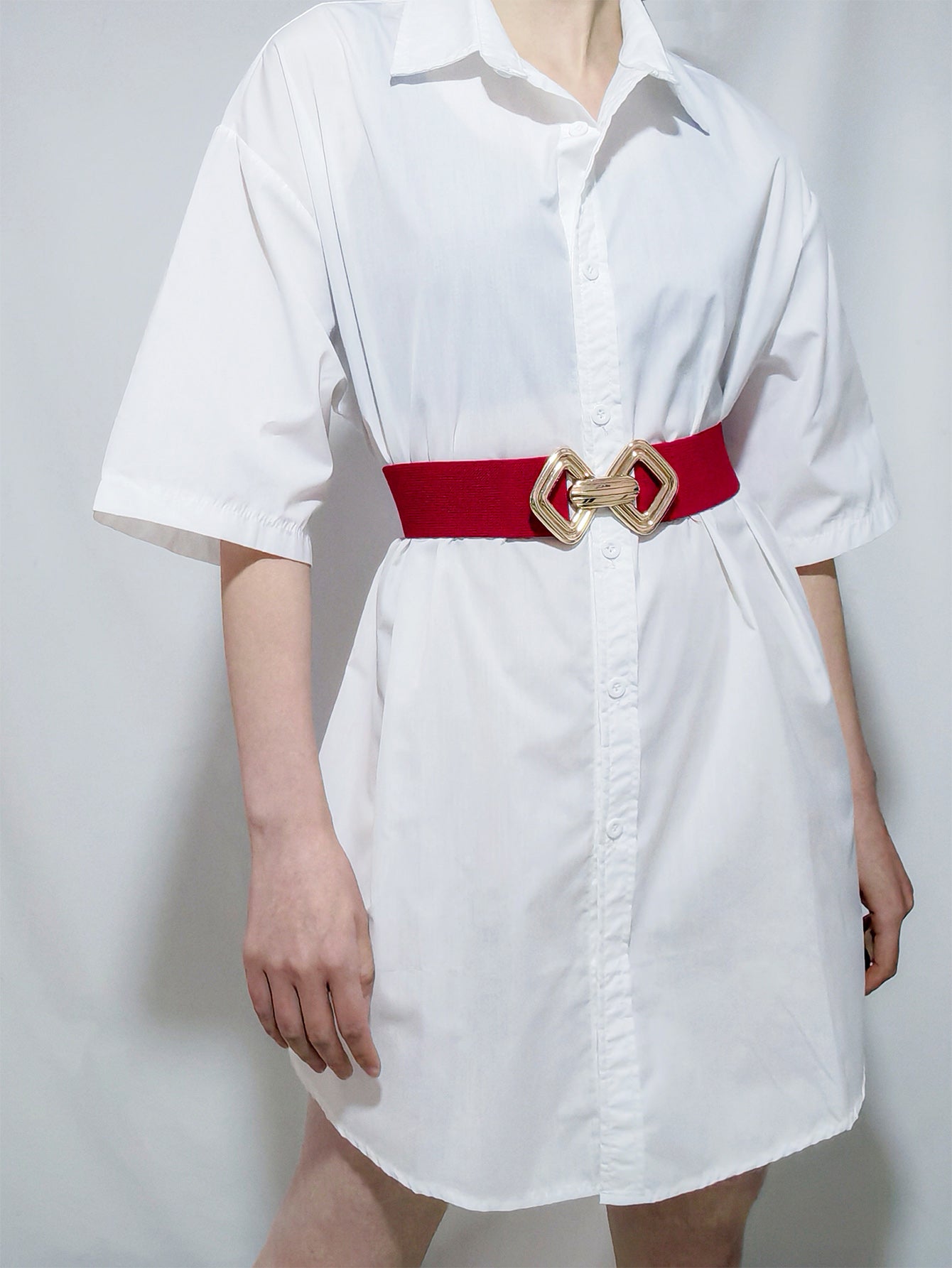 Geometric Buckle Elastic Wide Belt -
