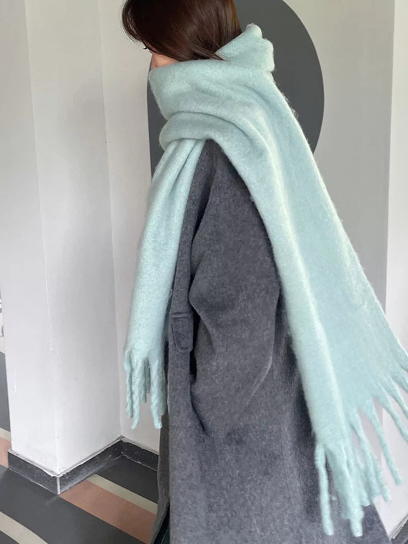 Solid Color Fringe Scarf - Mint Green One Size