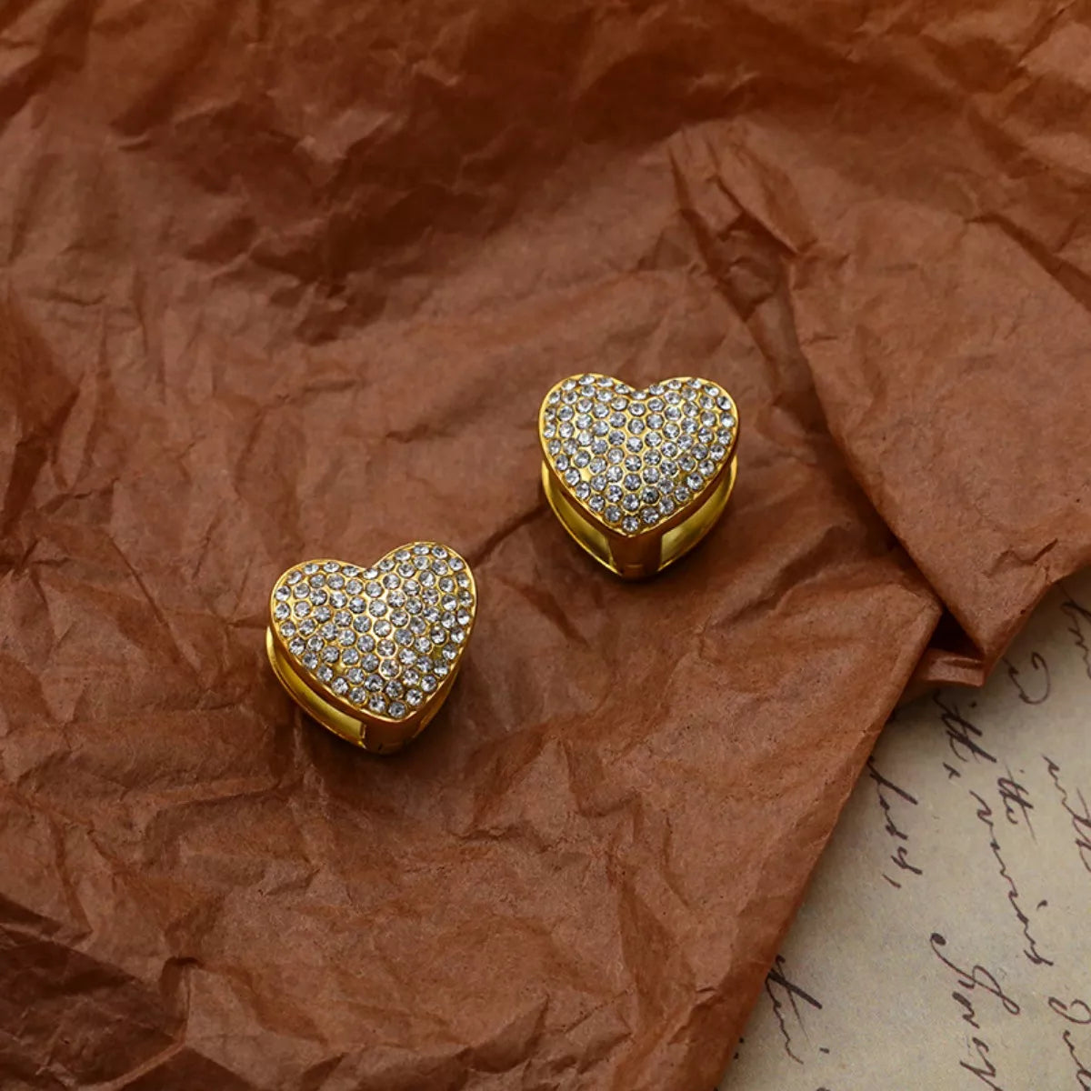 Heart-Shaped Stud Earrings - Gold One Size