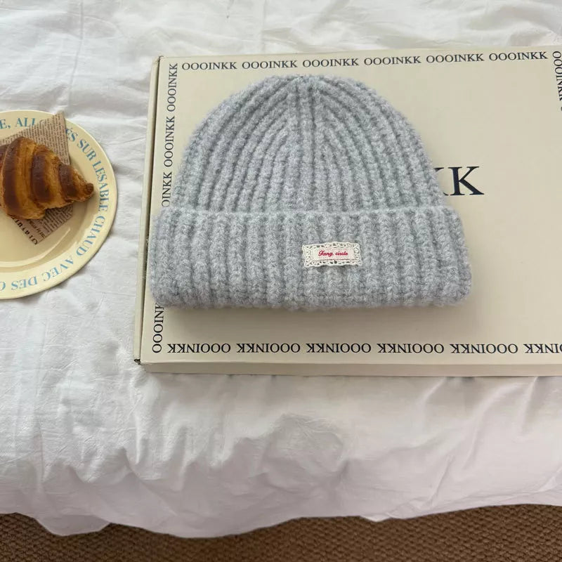 Warm Knitted Beanie Hat - Light Gray One Size