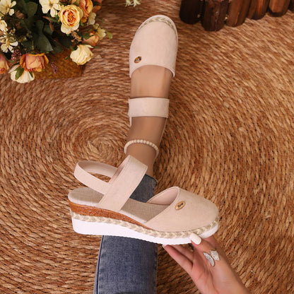 Espadrille Wedge Sandals - Beige