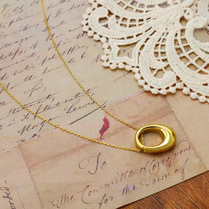 Gold-Plated Oval Pendant Necklace -