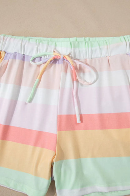 Rainbow Striped T-Shirt and Shorts Lounge Set -