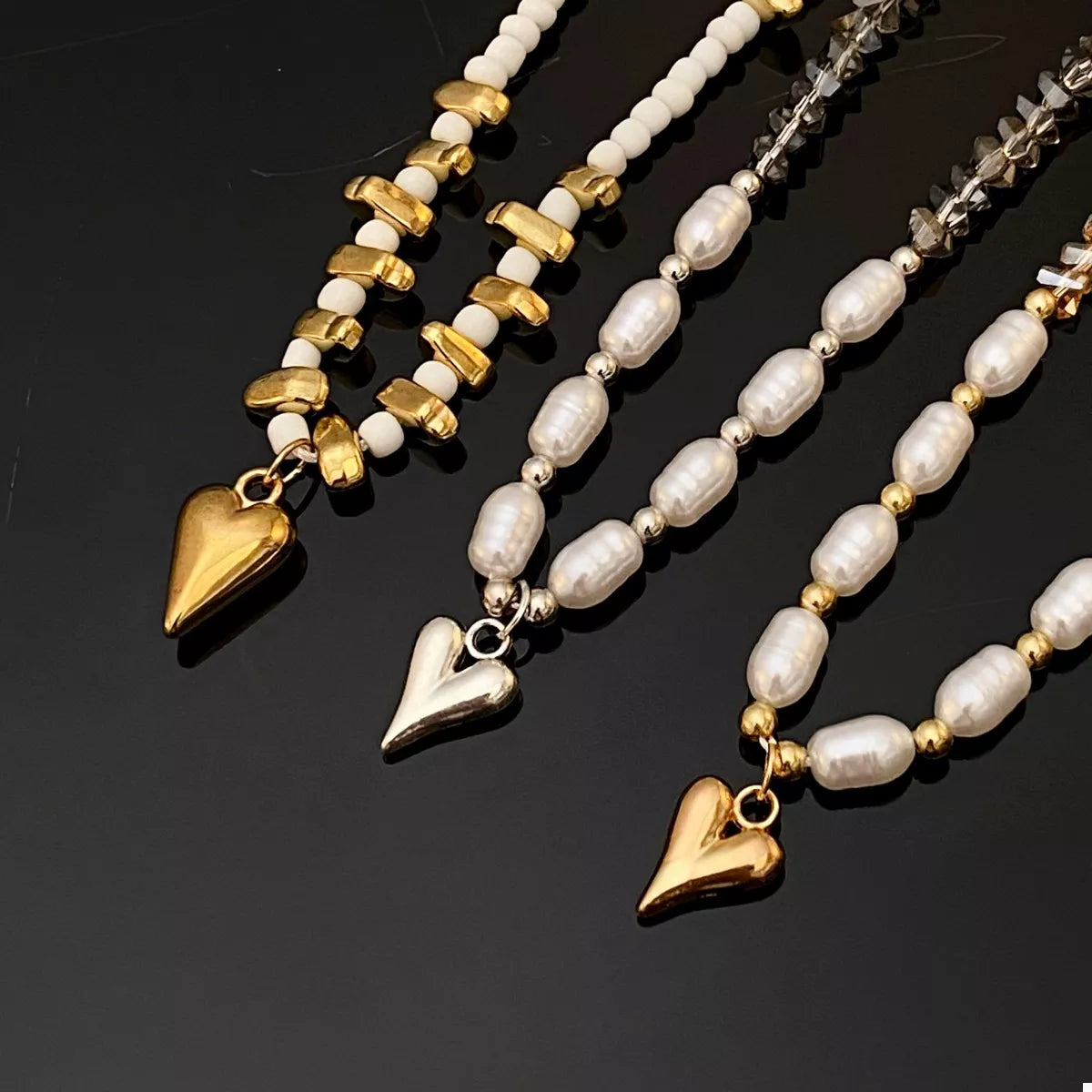 Pearl & Heart Pendant Necklace -