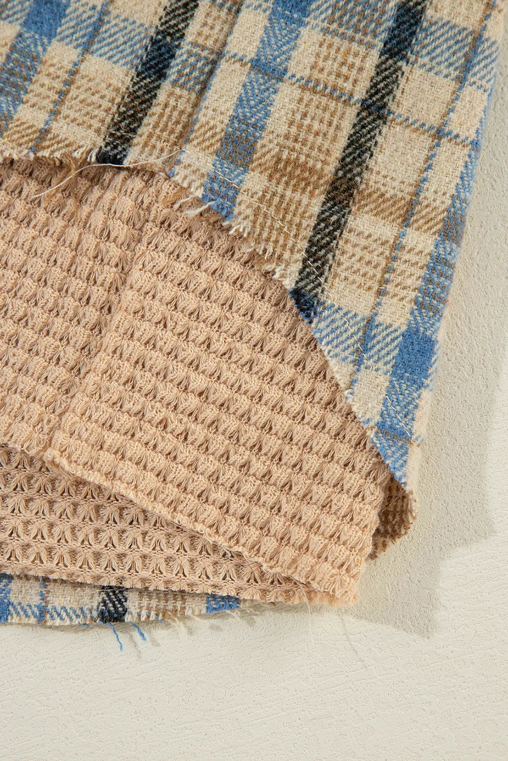 Waffle Knit Patchwork Hooded Plaid Shacket - Multicolor
