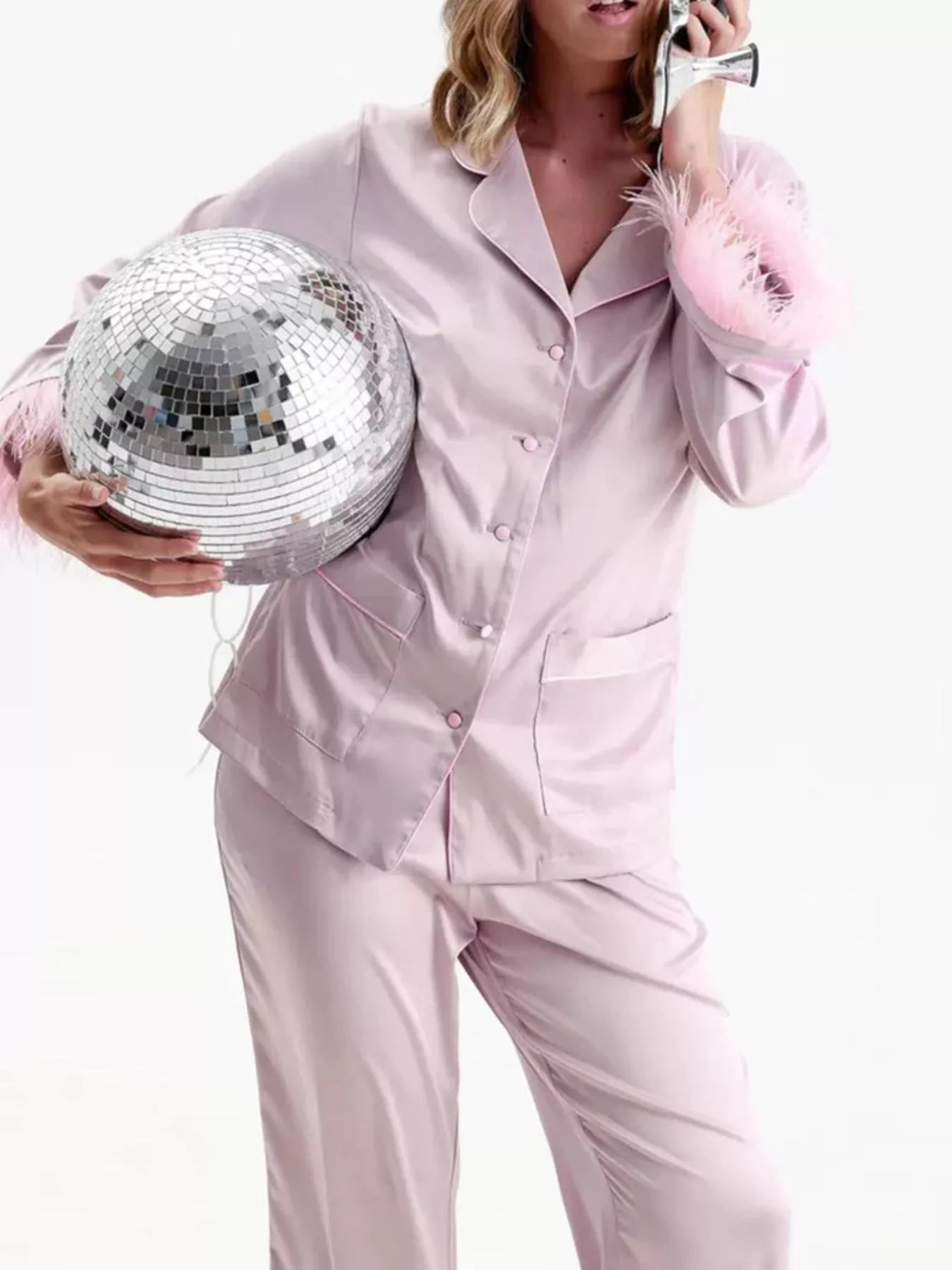 Silky Button Up Top and Pants Lounge Set -
