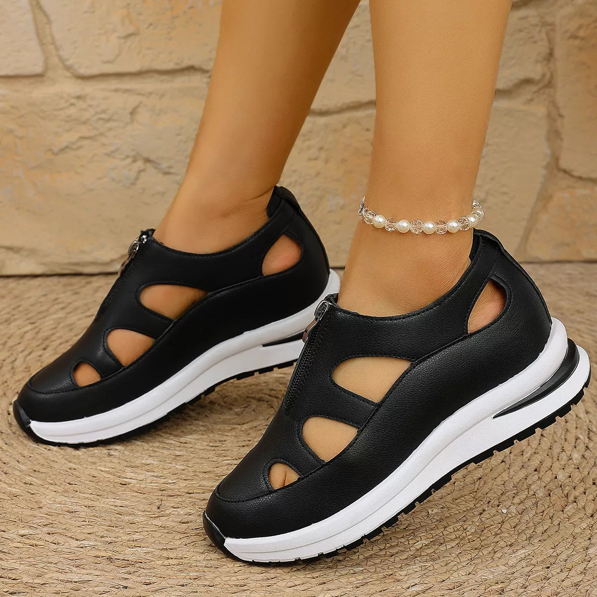 Cutout Zipper Wedge Sneakers -