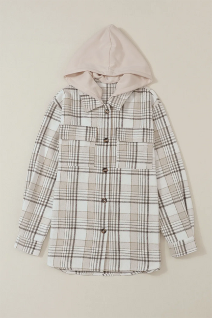 Plaid Removable Hood Button Up Shacket -