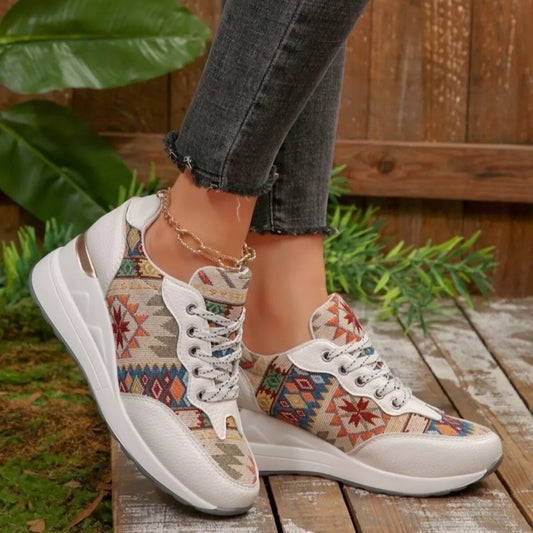Lace Up Wedge Sneakers - White