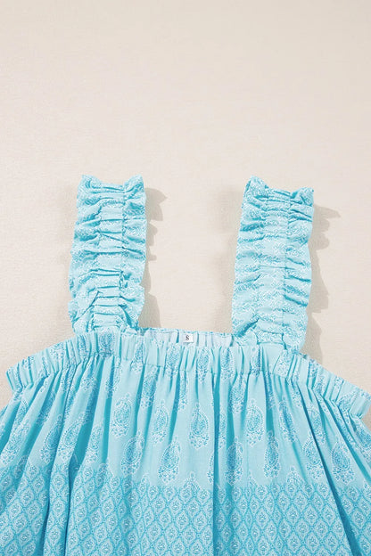 Printed Ruffled Wide Straps Tank -