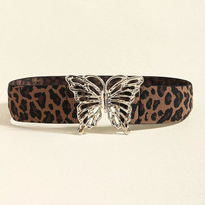 Butterfly Alloy Buckle Elastic Belt - Leopard One Size