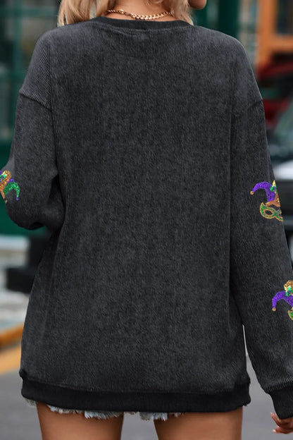 Sequin Round Neck Dropped Shoulder Sweatshirt -