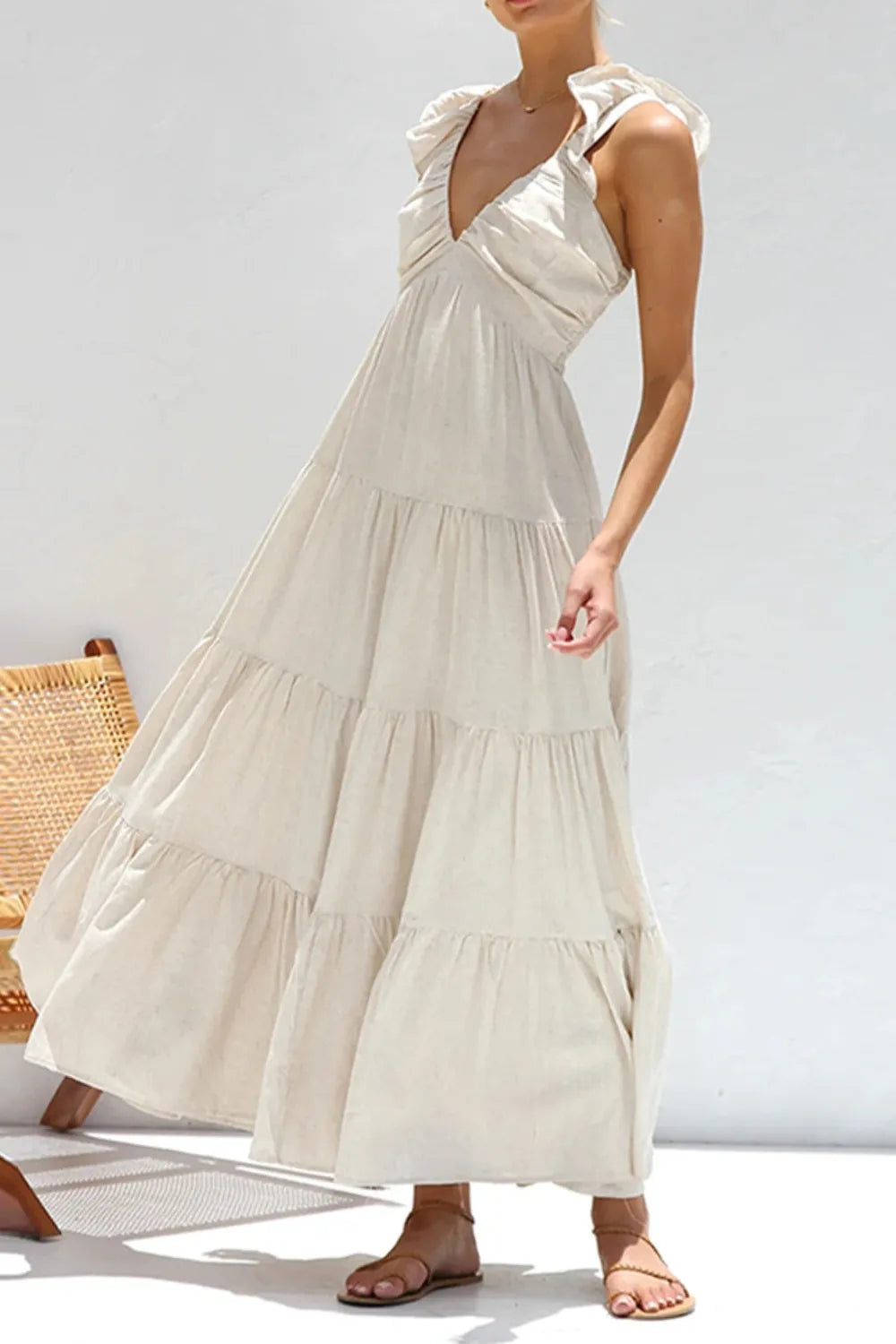 Ruffled V-Neck Tiered Dress -
