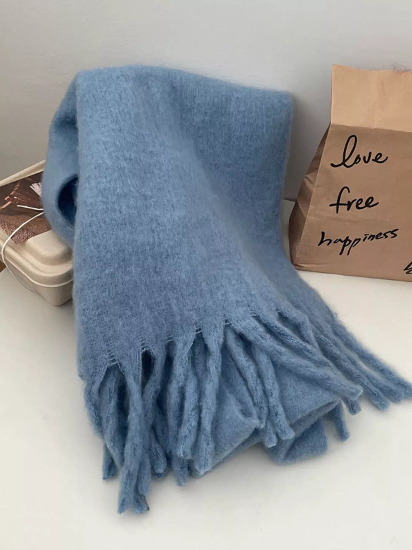 Solid Color Fringe Scarf -