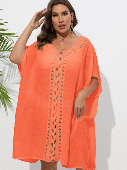 Crochet Trim V-Neck Beach Cover-Up Dress -