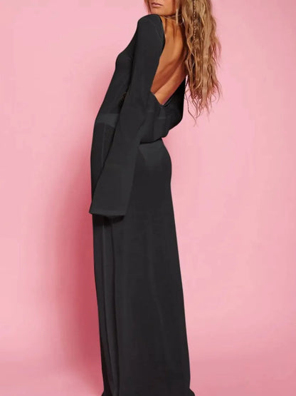 Backless Long Sleeve Maxi Cover-Up -