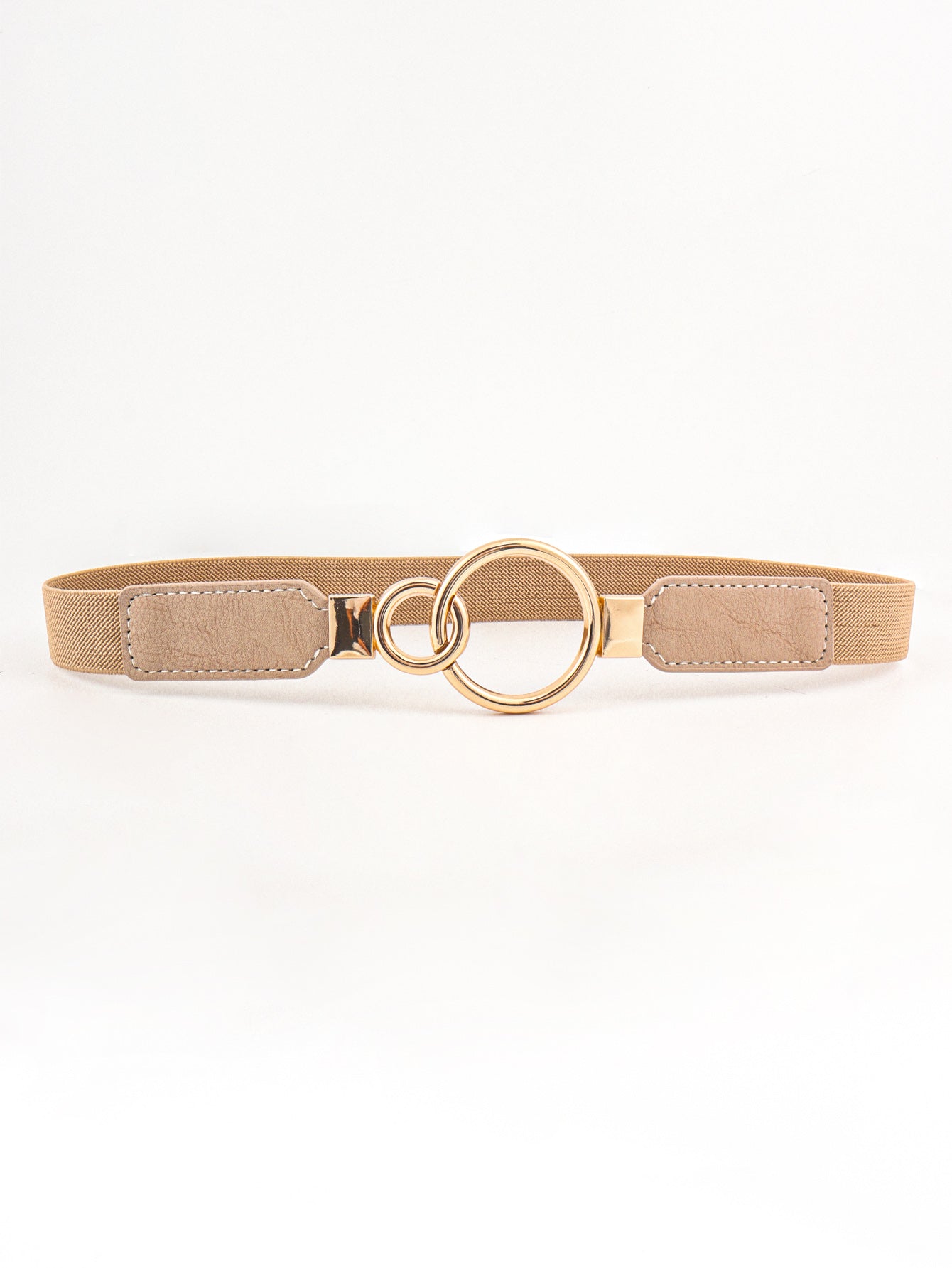 Double Ring Buckle Elastic PU Belt - Tan One Size