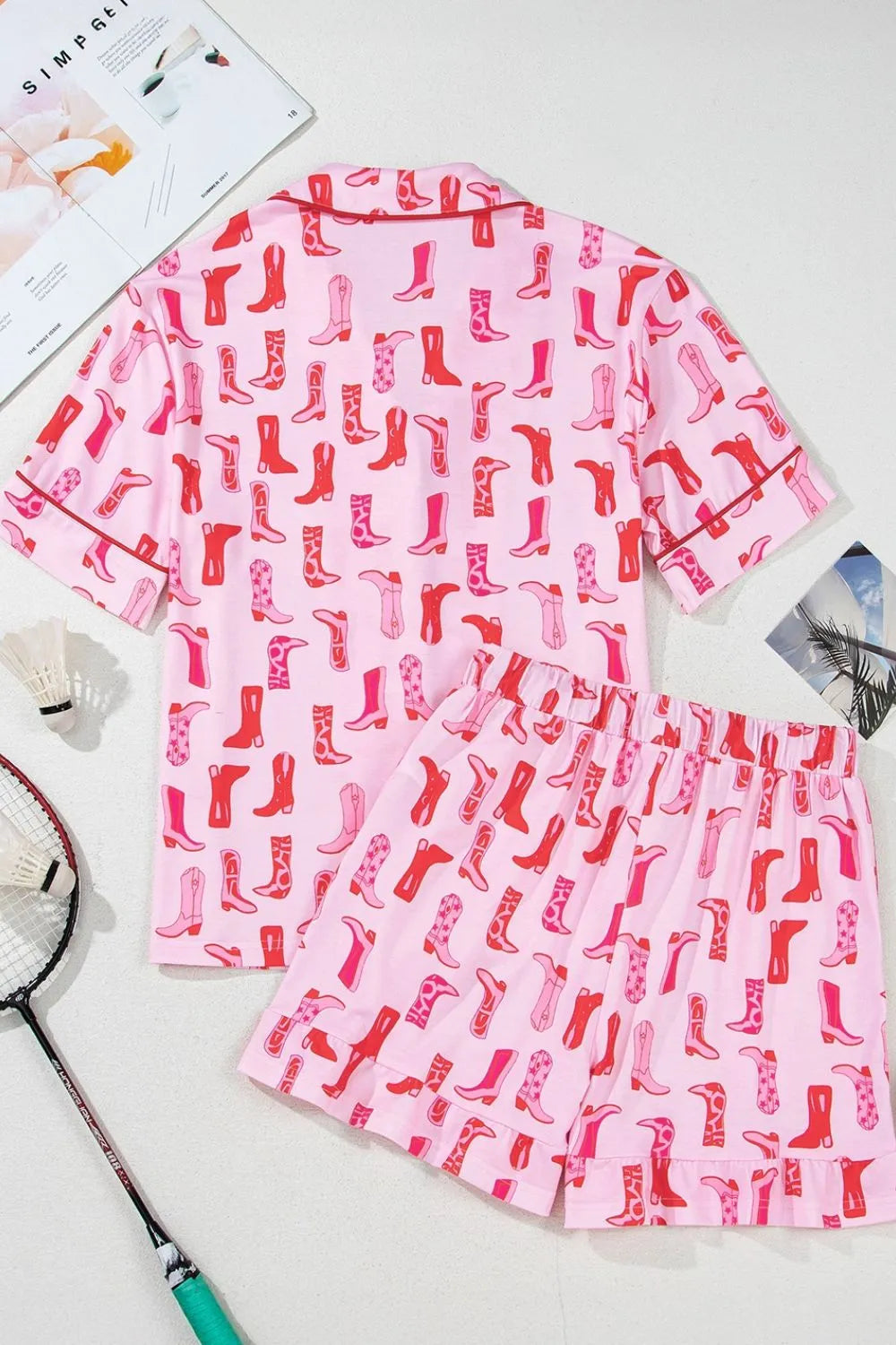 Cowgirl Boots Printed Shirt and Shorts Set -
