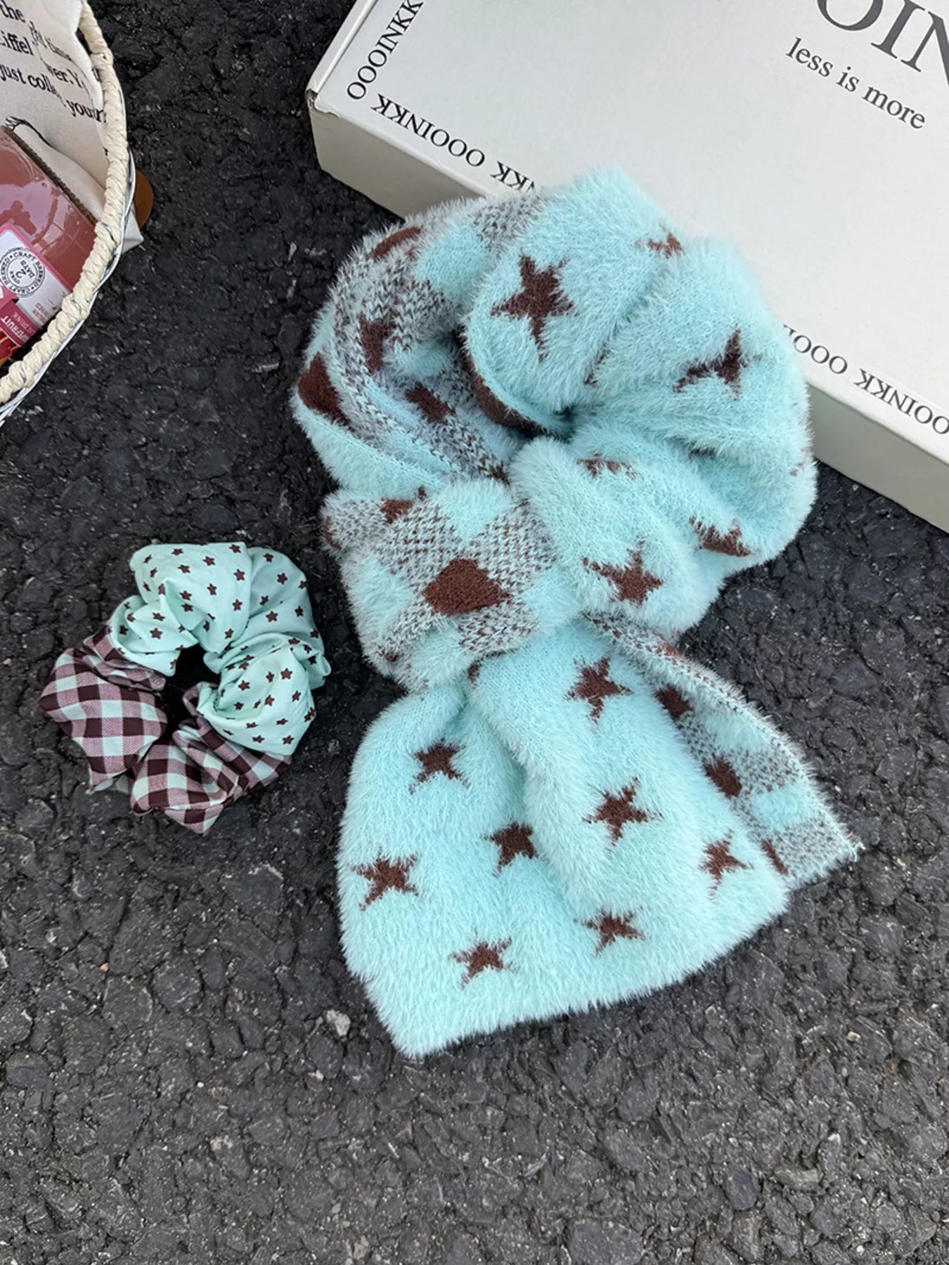 Star Plaid Plush Scarf -