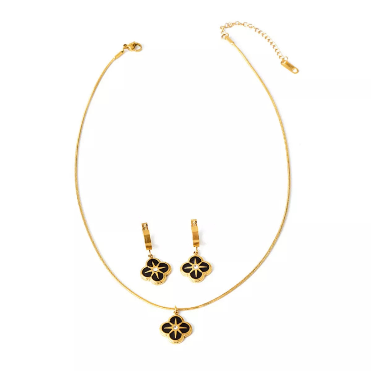 Four-Leaf Clover Pendant Necklace and Earrings Jewelry Set -