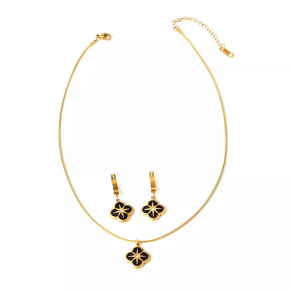 Four-Leaf Clover Pendant Necklace and Earrings Jewelry Set -