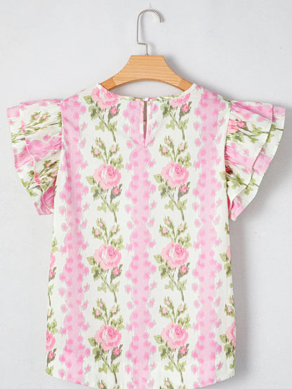 Floral Print Ruffled Sleeve Blouse -