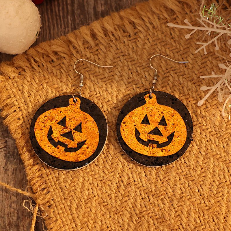 PU Leather Pumpkin Earrings - Tangerine One Size