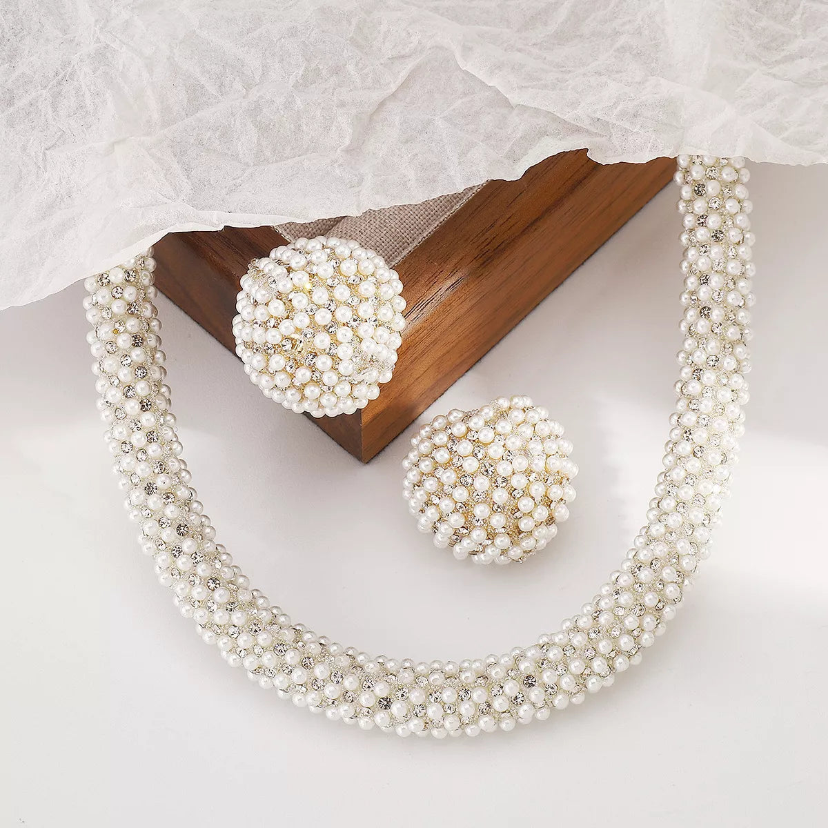 Pearl Embellished Earrings and Necklace Jewelry Set - Style A One Size