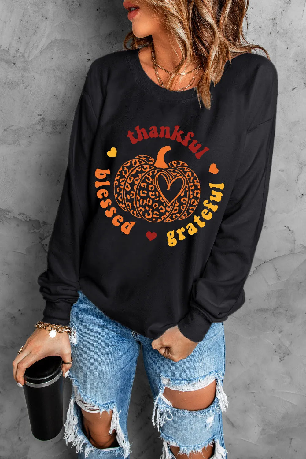 Pumpkin Graphic Long Sleeve Sweatshirt -