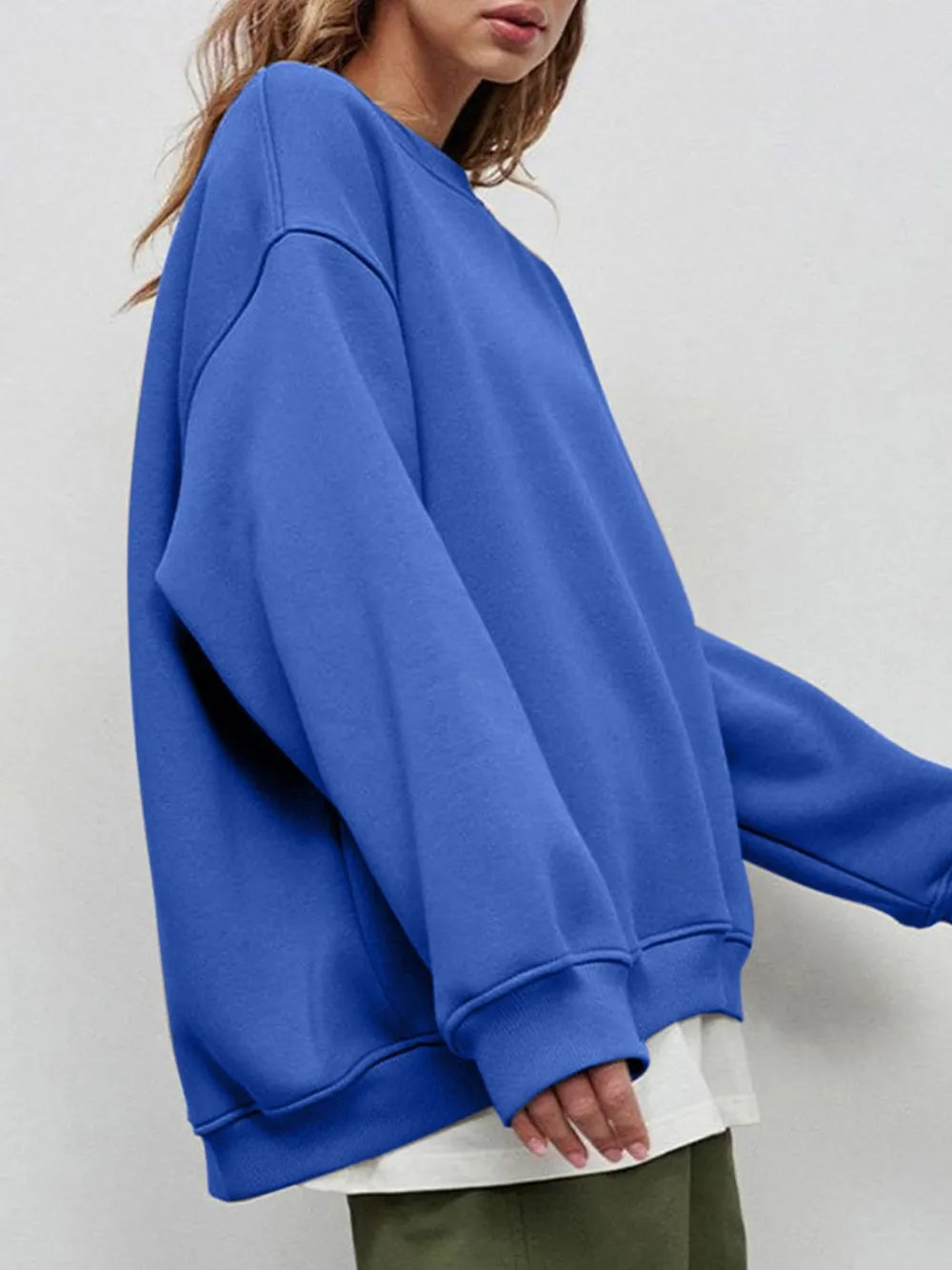 Round Neck Dropped Shoulder Long Sleeve Sweatshirt -