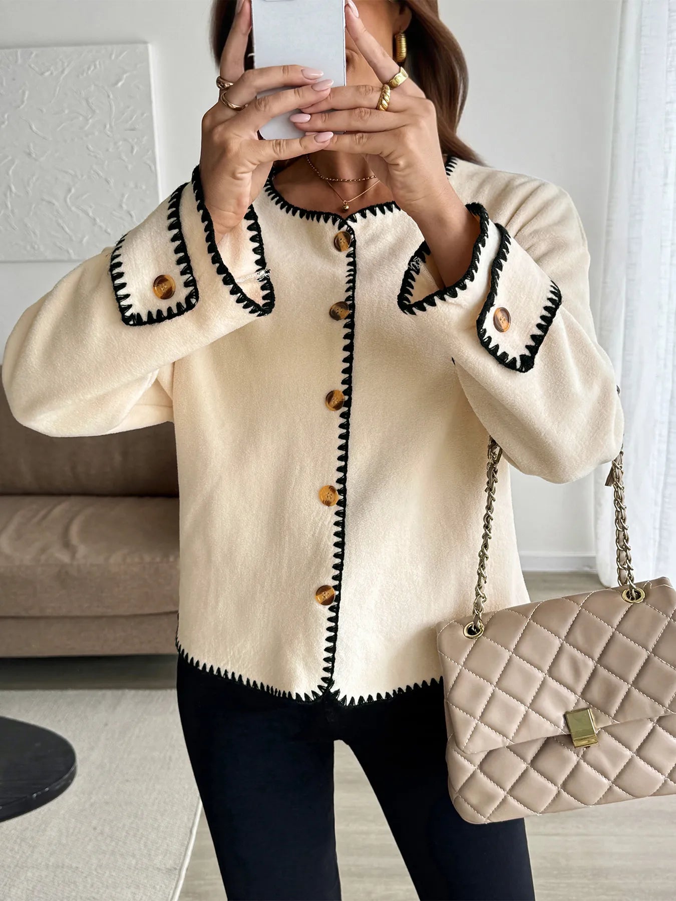 Contrast Trim Button Up Jacket -