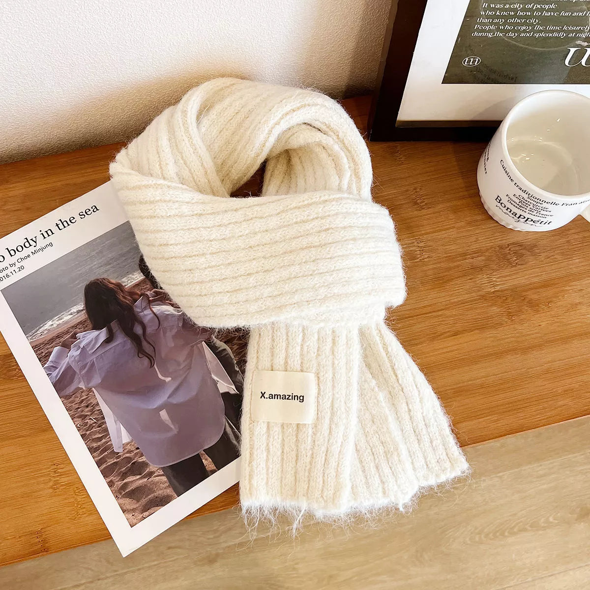 Soft Knit Winter Scarf - Cream One Size