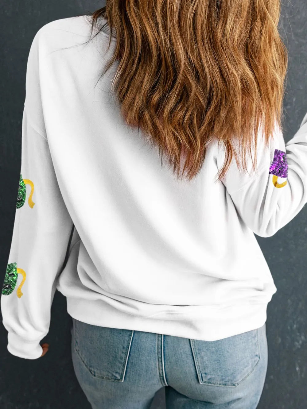 Sequin Round Neck Long Sleeve Sweatshirt -
