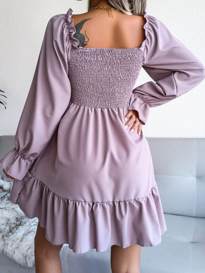 Smocked Flounce Sleeve Square Neck Dress | AdoreStarr