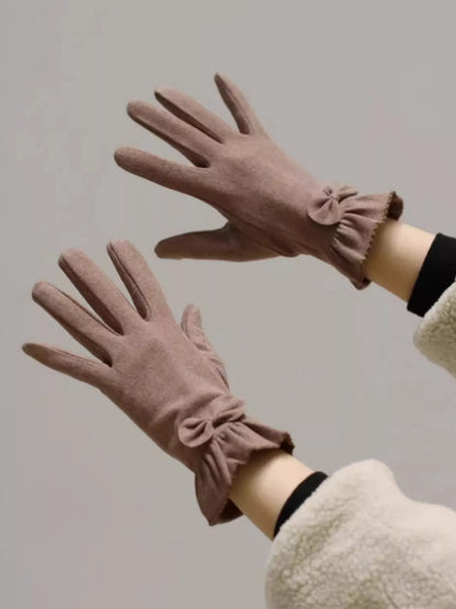 Ruffled Cuff Bow Gloves -