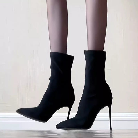 Point Toe Stiletto Boots - Black