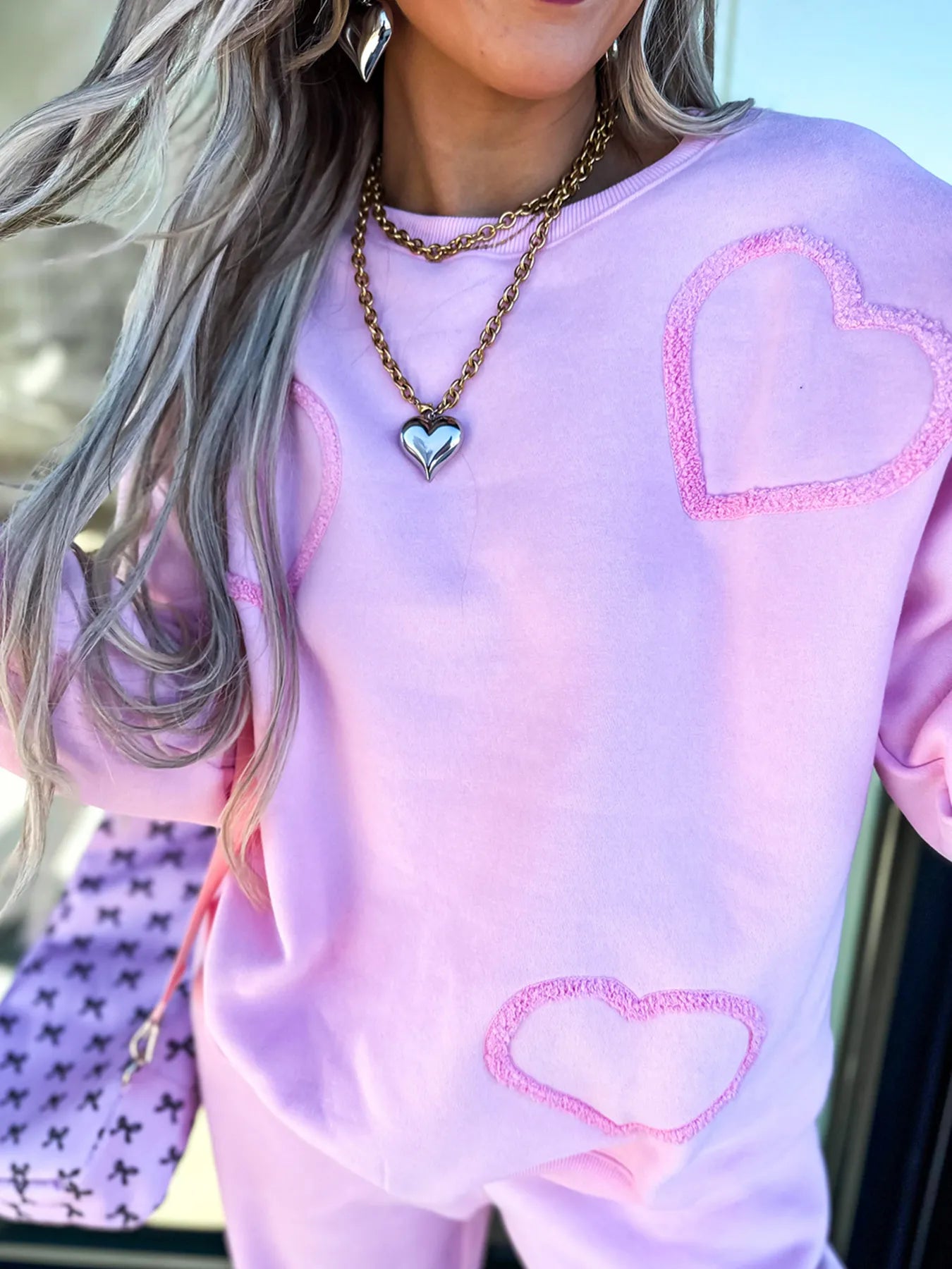 Round Neck Heart Top and Pants Set -