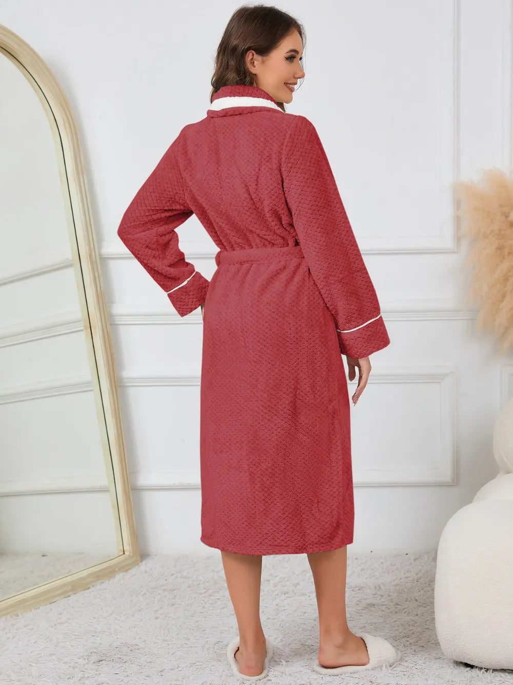 Contrast Trim Tie Waist Lounge Nightgown -