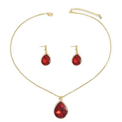 Rhinestone Teardrop Necklace and Earrings Jewelry Set -